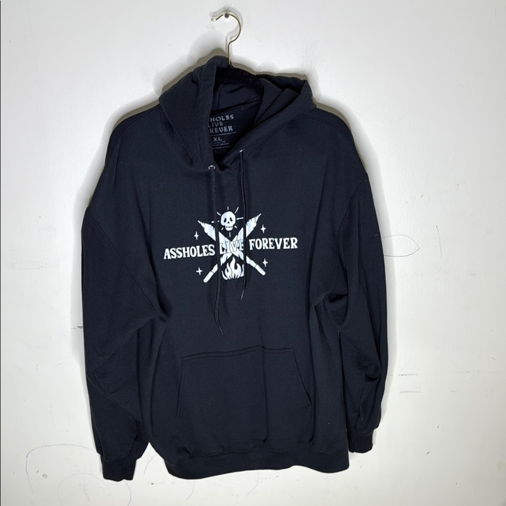 Assholes Live Forever Black and White Cotton Hoodie Size XL